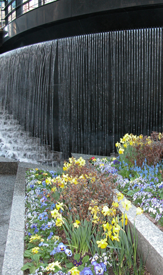 JRA_John Hancock Building Plaza_Fountain and Flowers Close